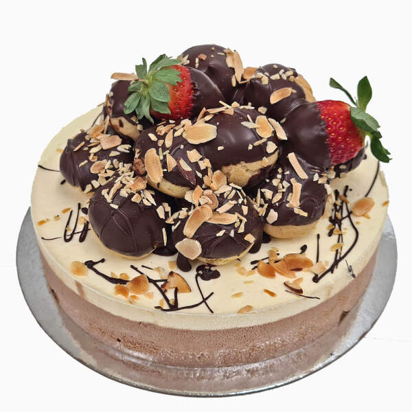 Profiteroles on Continental style cake